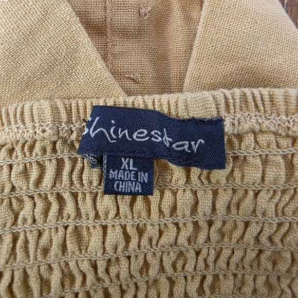 Shinestar Mustard Yellow Linen Blend Button Front Smocked Back Crop Top Cami XL - Picture 3 of 4